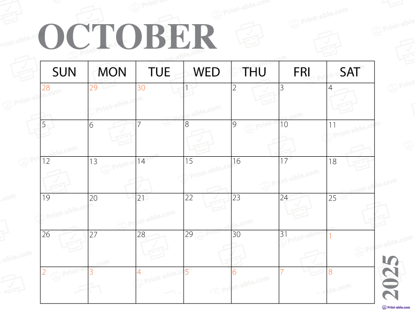 October 2025 Calendar Printable