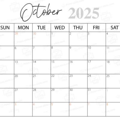 October 2025 Calendar Printable