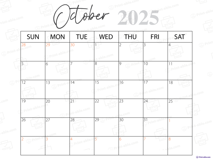 October 2025 Calendar Printable
