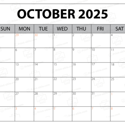 October 2025 Calendar Printable