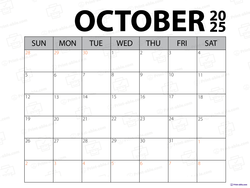October 2025 Calendar Printable