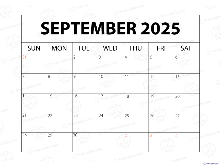 September 2025 Calendar Printable Free Download