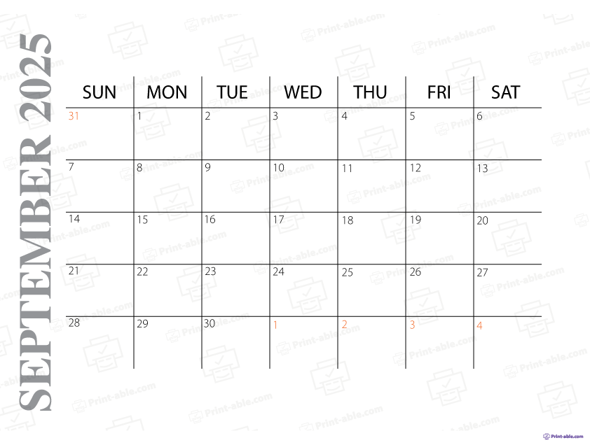 September 2025 Calendar Printable Free Download