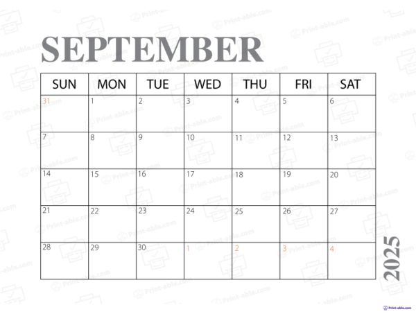 September 2025 Calendar Printable