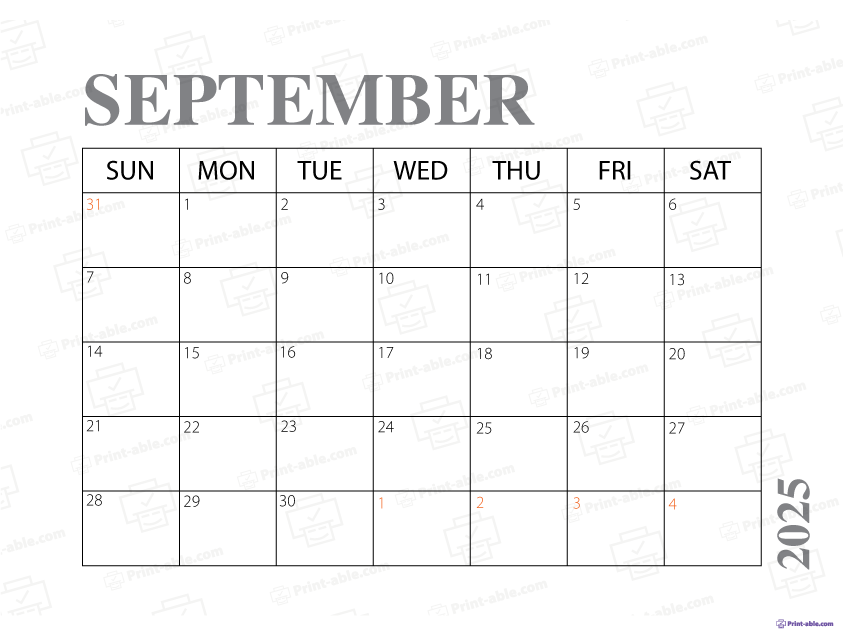 September 2025 Calendar Printable Free Download