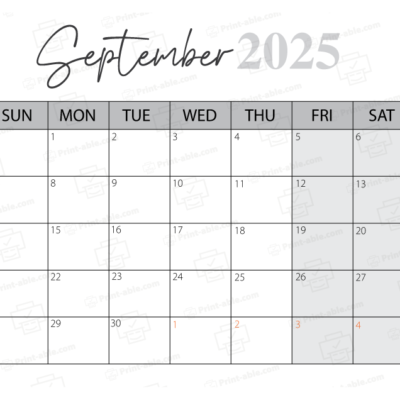 September 2025 Calendar Printable
