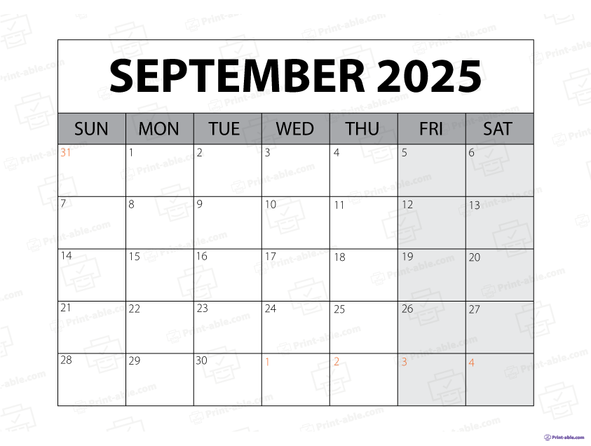 September 2025 Calendar Printable Free Download