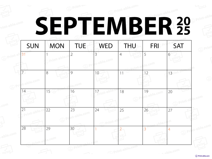 September 2025 Calendar Printable Free Download