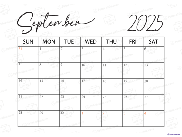 September 2025 Calendar Printable
