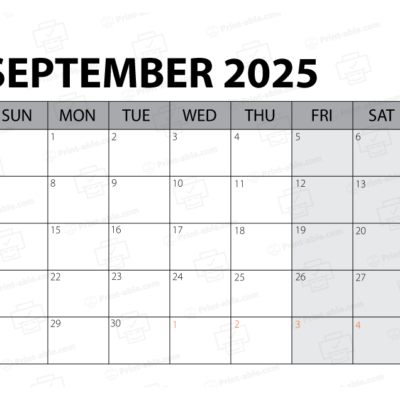 September 2025 Calendar Printable