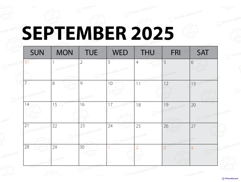 September 2025 Calendar Printable Free Download