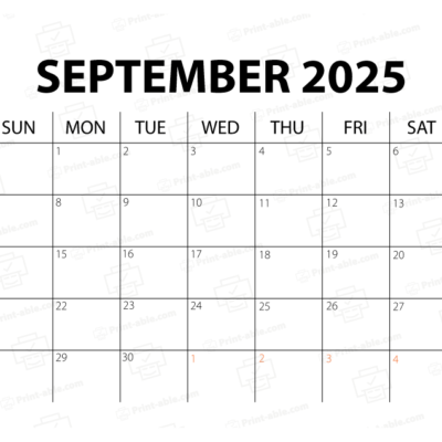 September 2025 Calendar Printable