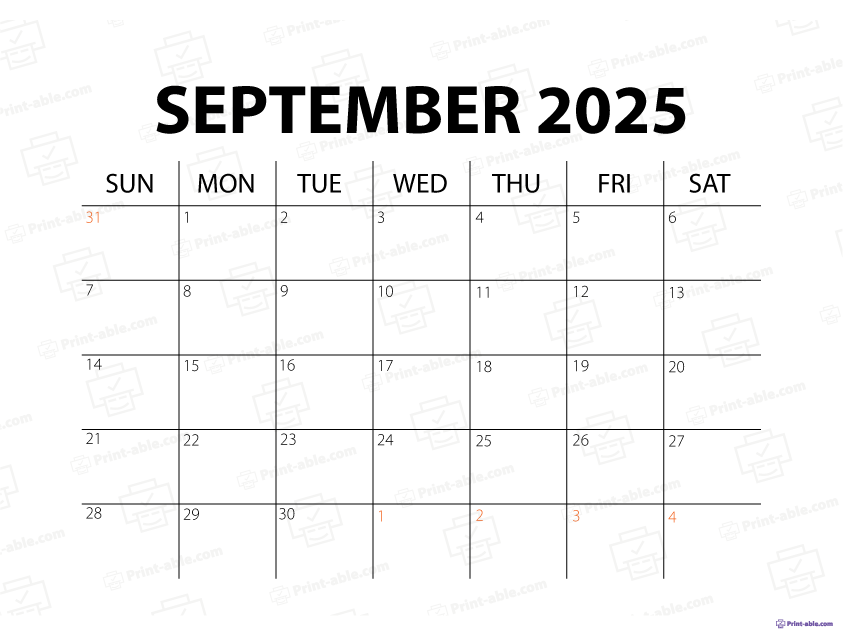 September 2025 Calendar Printable Free Download