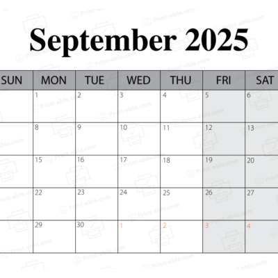 September 2025 Calendar Printable