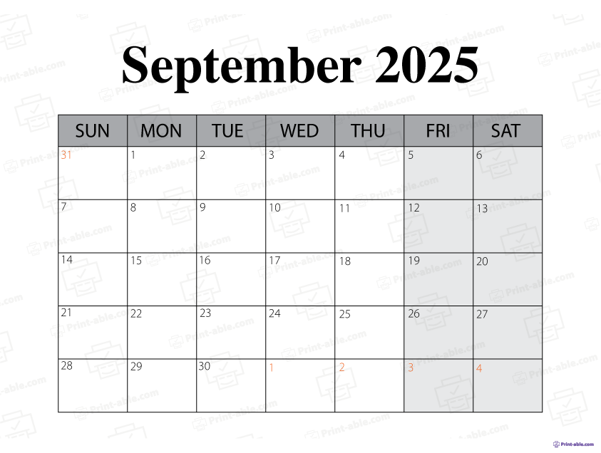 September 2025 Calendar Printable Free Download