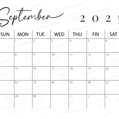 September 2025 Calendar Printable