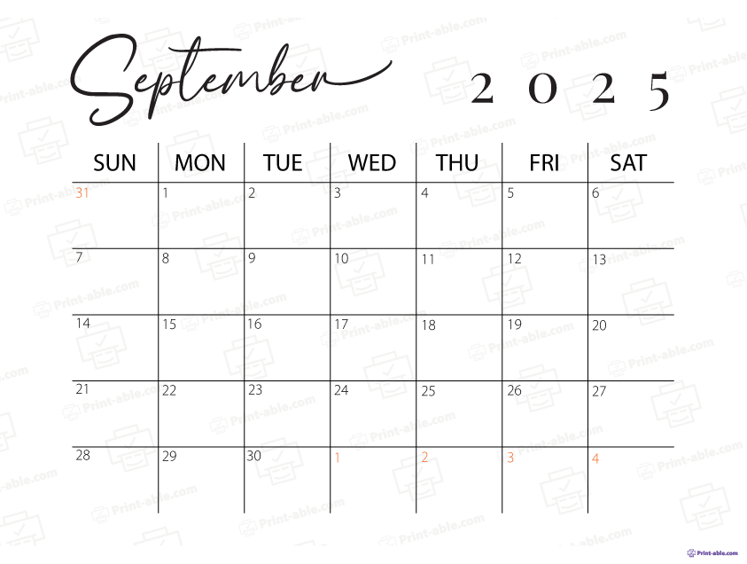 September 2025 Calendar Printable Free Download