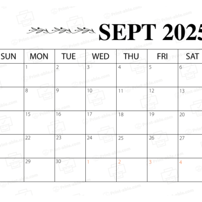 September 2025 Calendar Printable