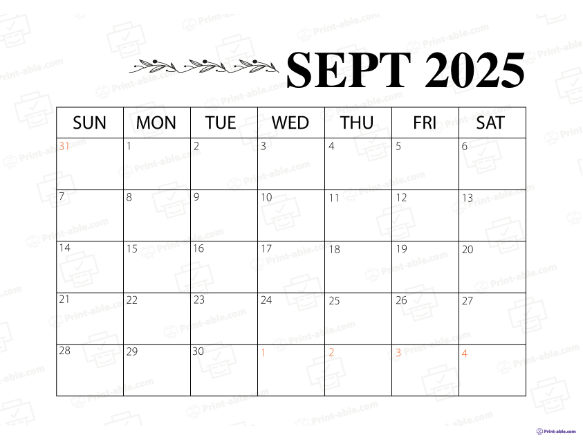 September 2025 Calendar Printable Free Download