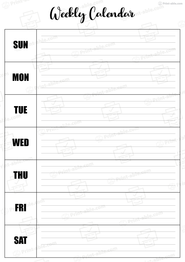 Weekly Calendar Printable Free Download