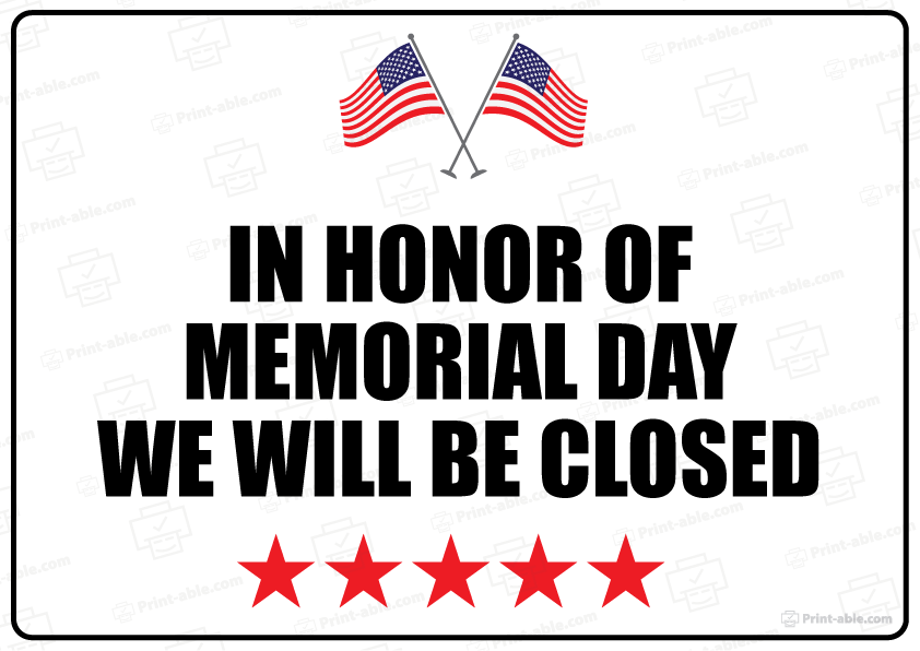 Closed Sign For Memorial Day Free Download