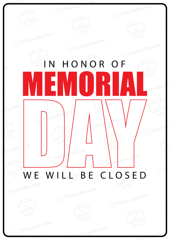 Closed Sign For Memorial Day Free Download