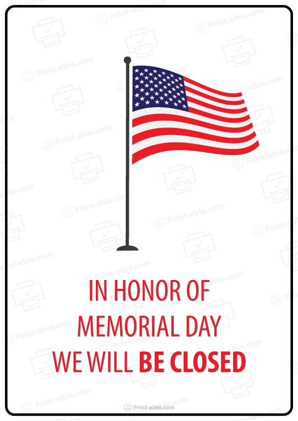 Closed Sign For Memorial Day Free Download