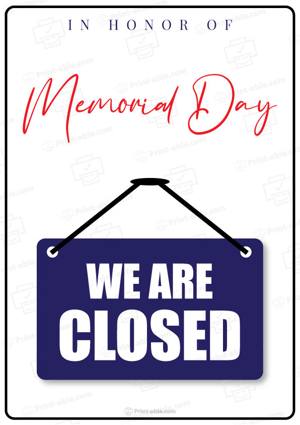 Closed Sign For Memorial Day Free Download