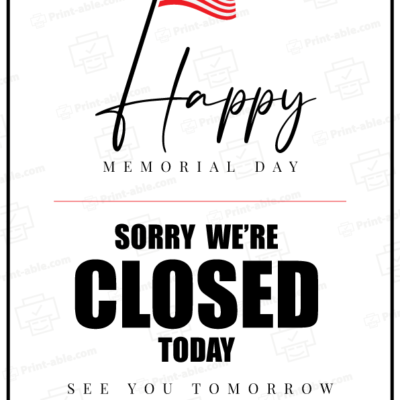 Closed Sign For Memorial Day Printable 3721