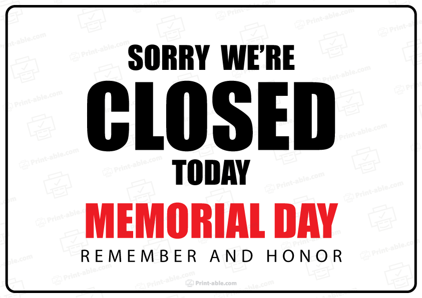 Closed Sign For Memorial Day Free Download