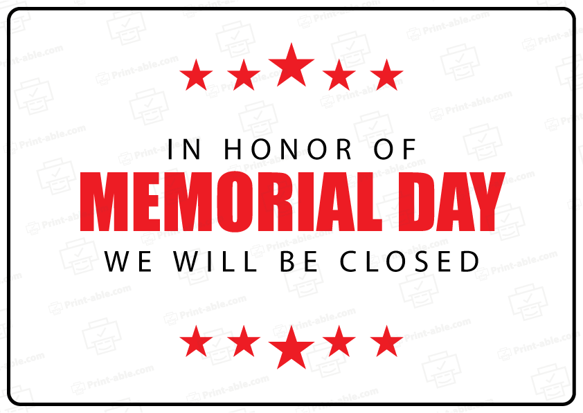 Closed Sign For Memorial Day Free Download