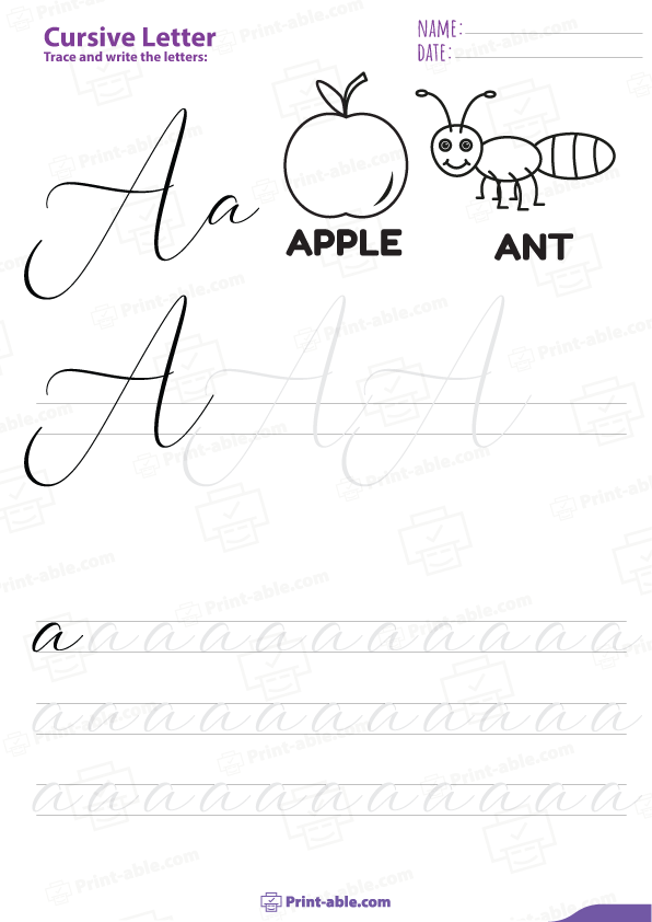 Cursive Letter A Worksheets Printable