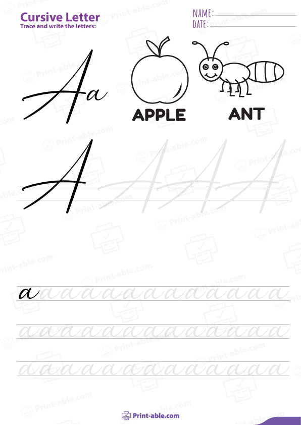 Cursive Letter A Worksheets Printable