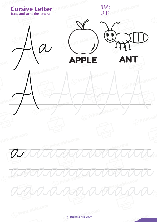 Cursive Letter A Worksheets Printable