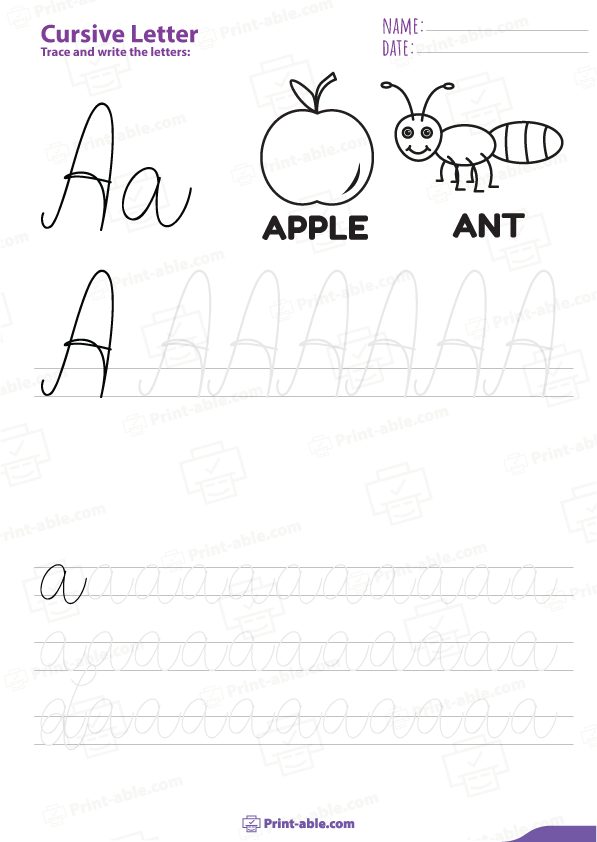 Cursive Letter A Worksheets Printable
