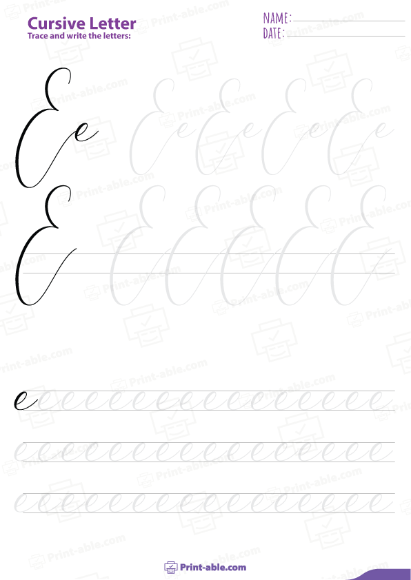 Cursive Letter E Worksheets Printable