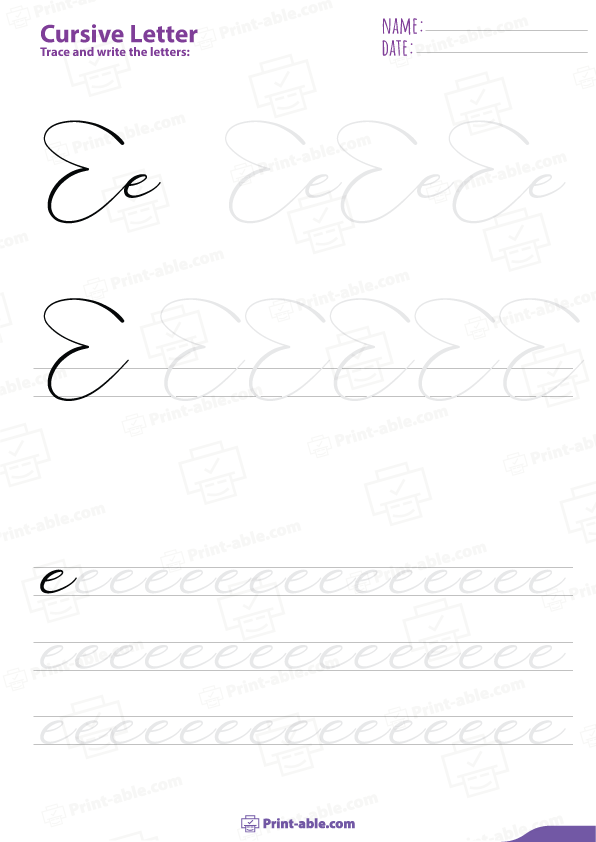 Cursive Letter E Worksheets Printable