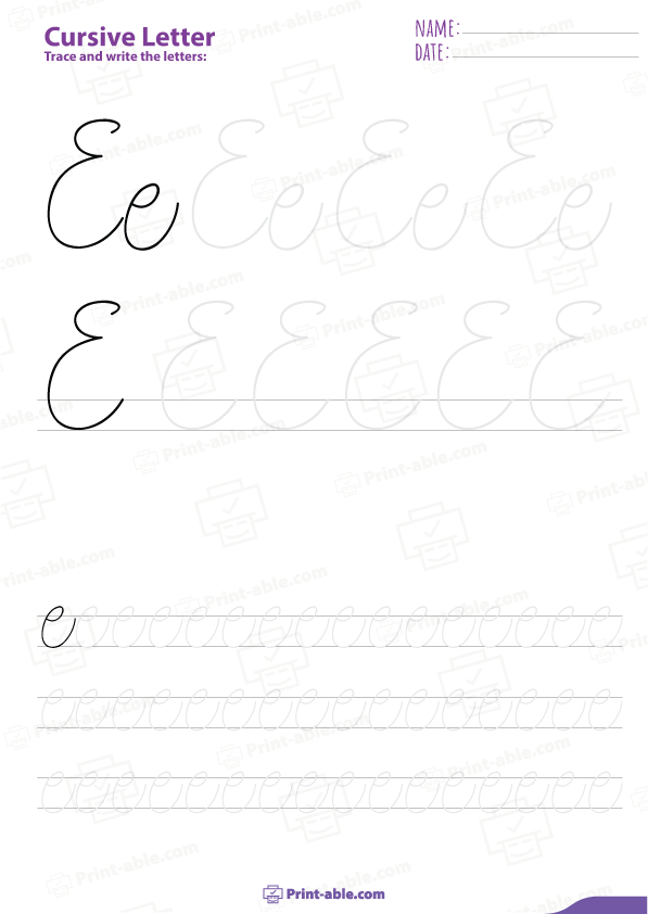 Cursive Letter E Worksheets Printable