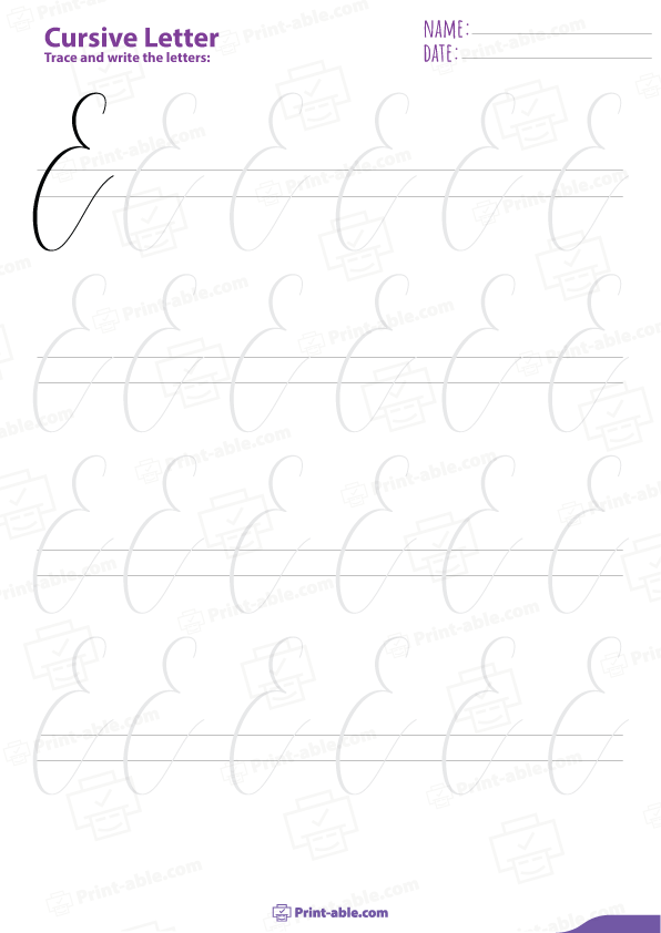 Cursive Letter E Worksheets Printable