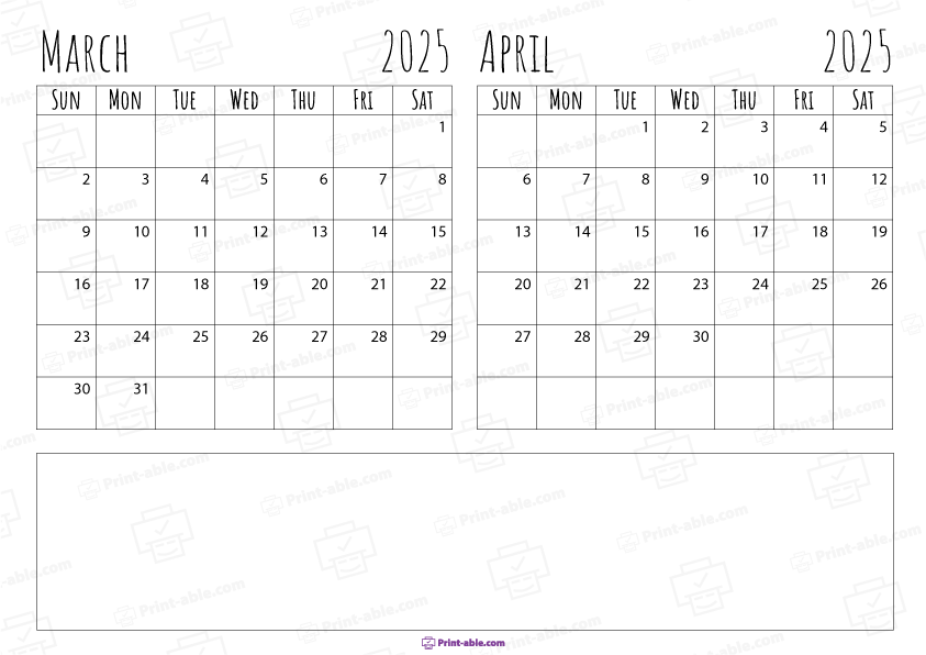 march and april 2025 calendar free download