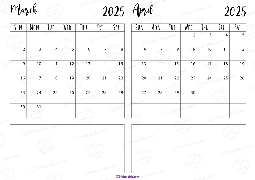 march and april 2025 calendar free download