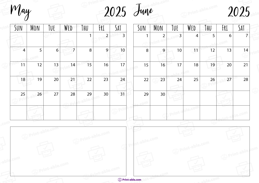 May and June 2025 Calendar Free Download