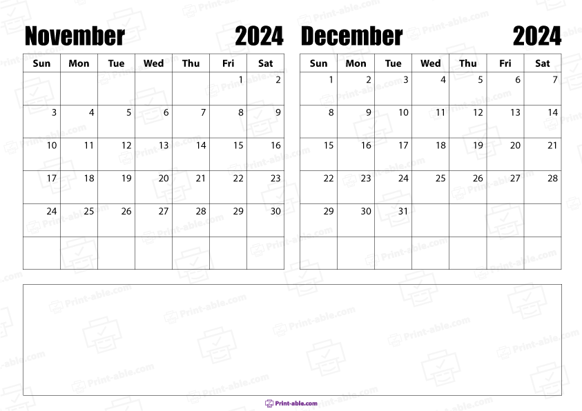November and December 2024 Calendar Free Download