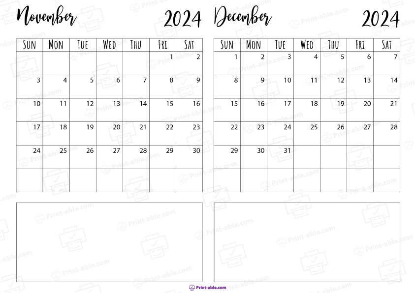 November and December 2024 Calendar Free Download