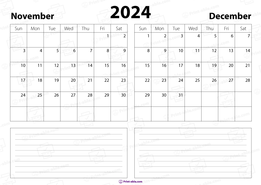 November and December 2024 Calendar Free Download