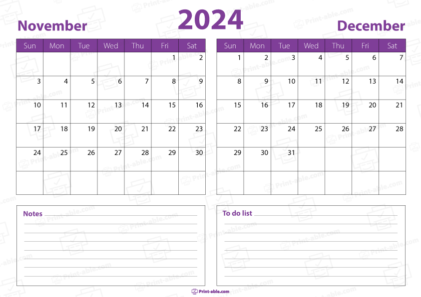 November and December 2024 Calendar Free Download
