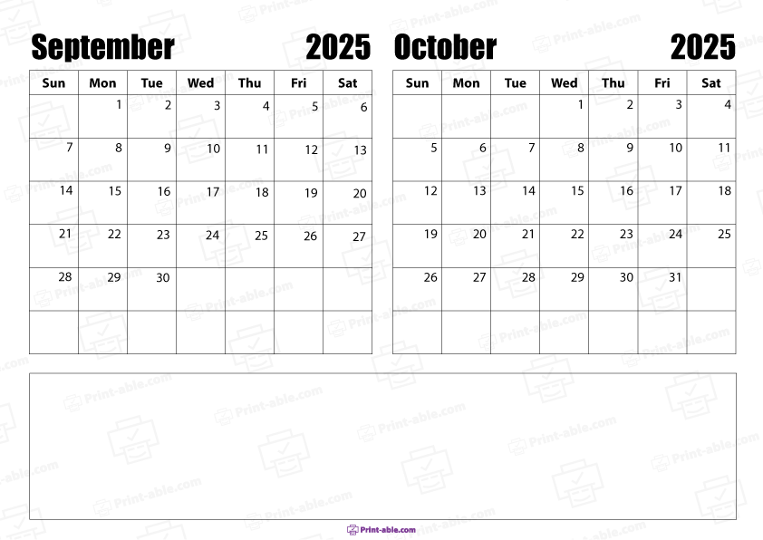 September and October 2025 Calendar Free Download