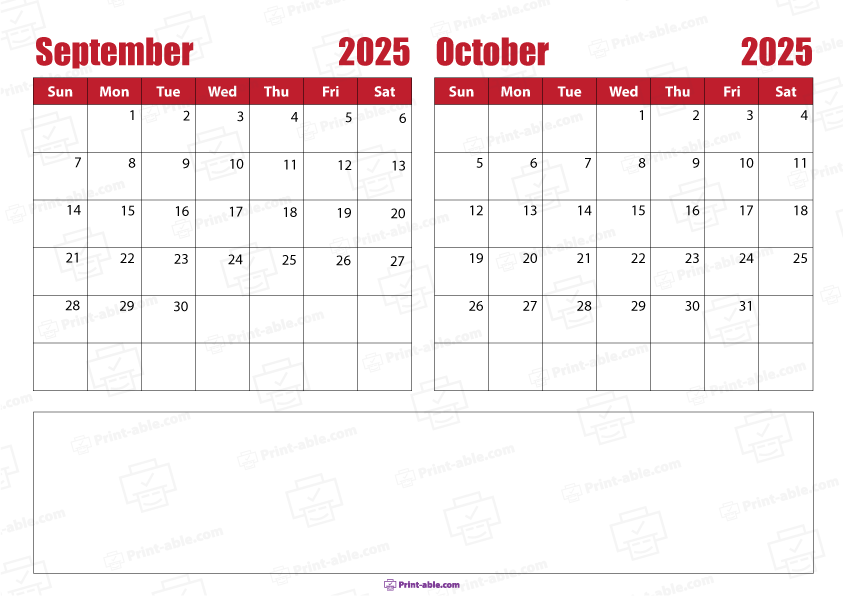 September and October 2025 Calendar Free Download