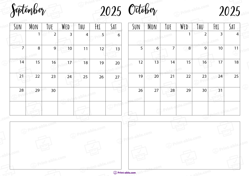 September and October 2025 Calendar Free Download