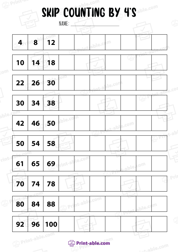 Skip Counting Worksheets Free Download